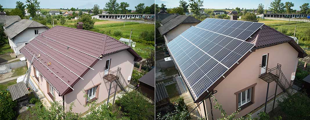 Bild von Hausdach mit Solaranlage