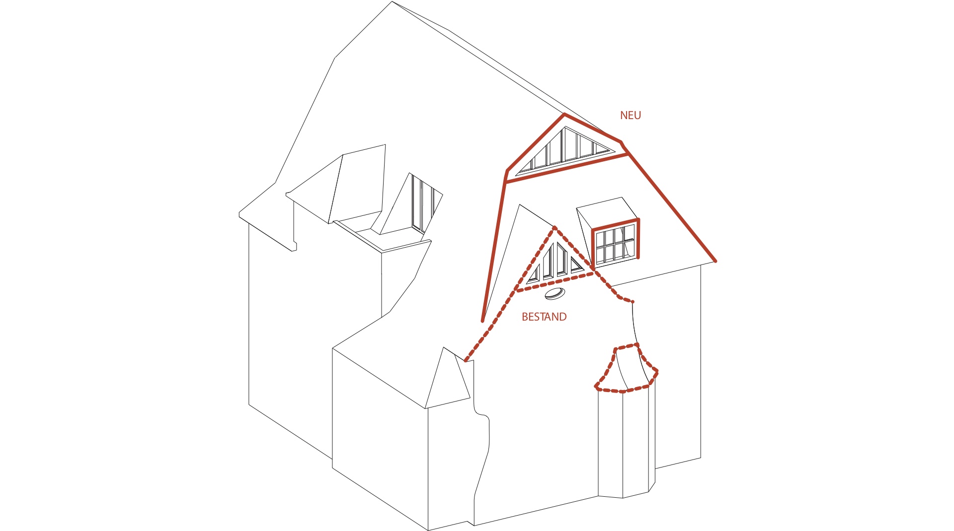 Gründerzeitvilla mit Dacherweiterung: schematische Darstellung der Dacherweiterung