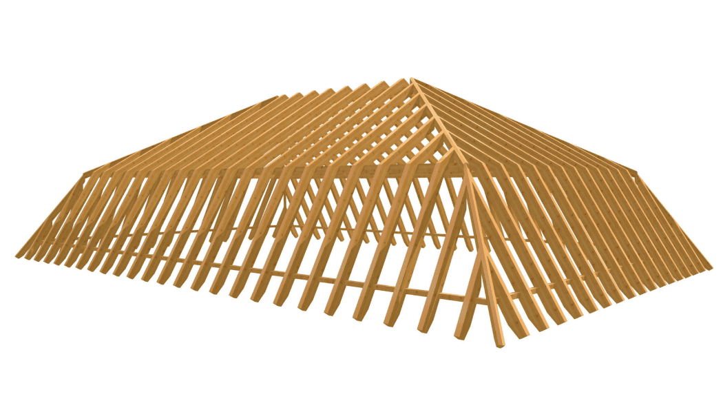 Dachstuhl bzw. schematische Konstruktion eines Mansardendachs.