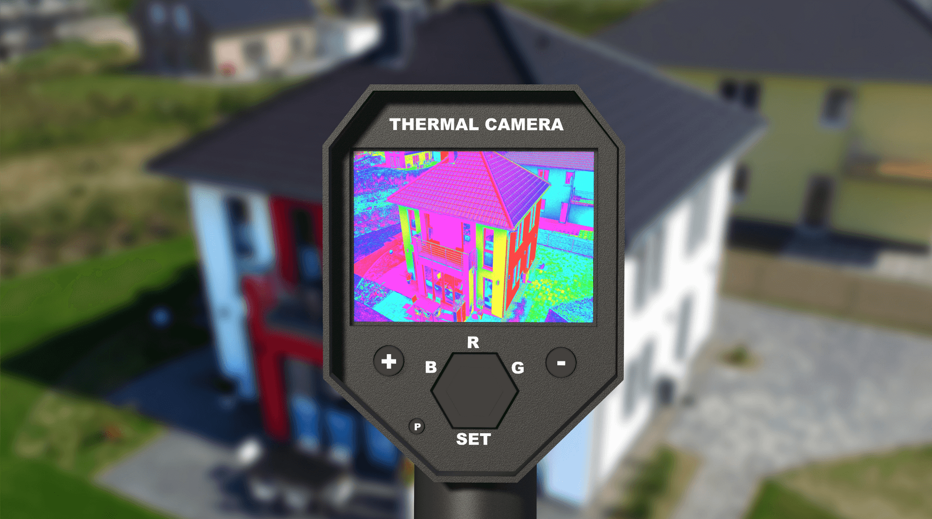 Thermografie eines modernen Hauses mittels Wärmebildkamera