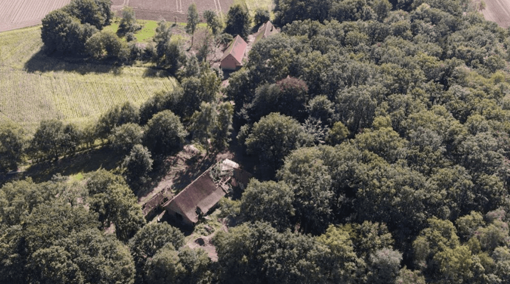 Resthof Talge: Luftansicht Haus im Wald